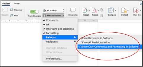 track changes in Microsoft Word 2020 macOS